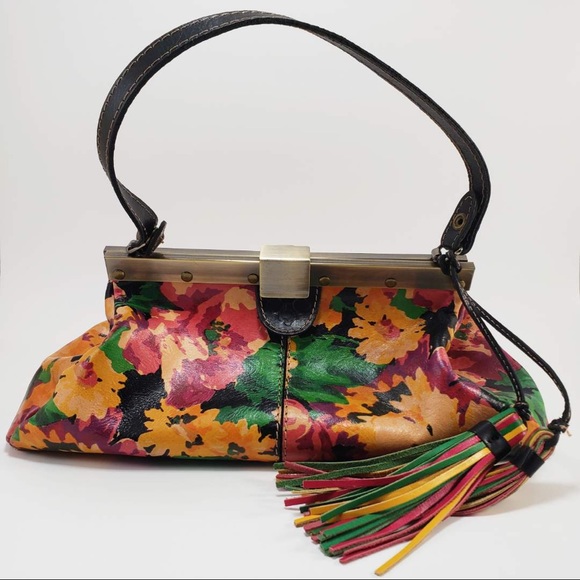 Patricia Nash Ferrara Frame Italian Leather Satchel Vintage inspired Bag Flowers - Picture 2 of 14